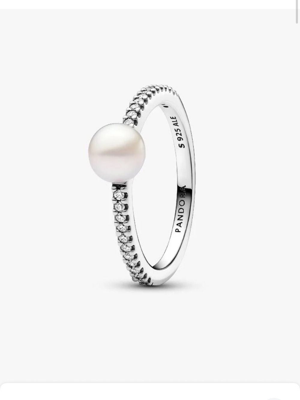 Pandora Treated Freshwater Cultured Pearl & Pavé Ring size 7